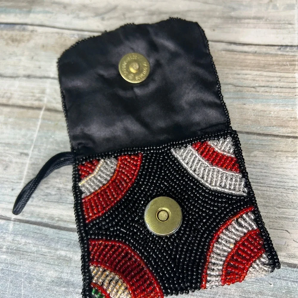 Vintage Beaded Coin Purse Wallet Small‎ Flap Floral Boho